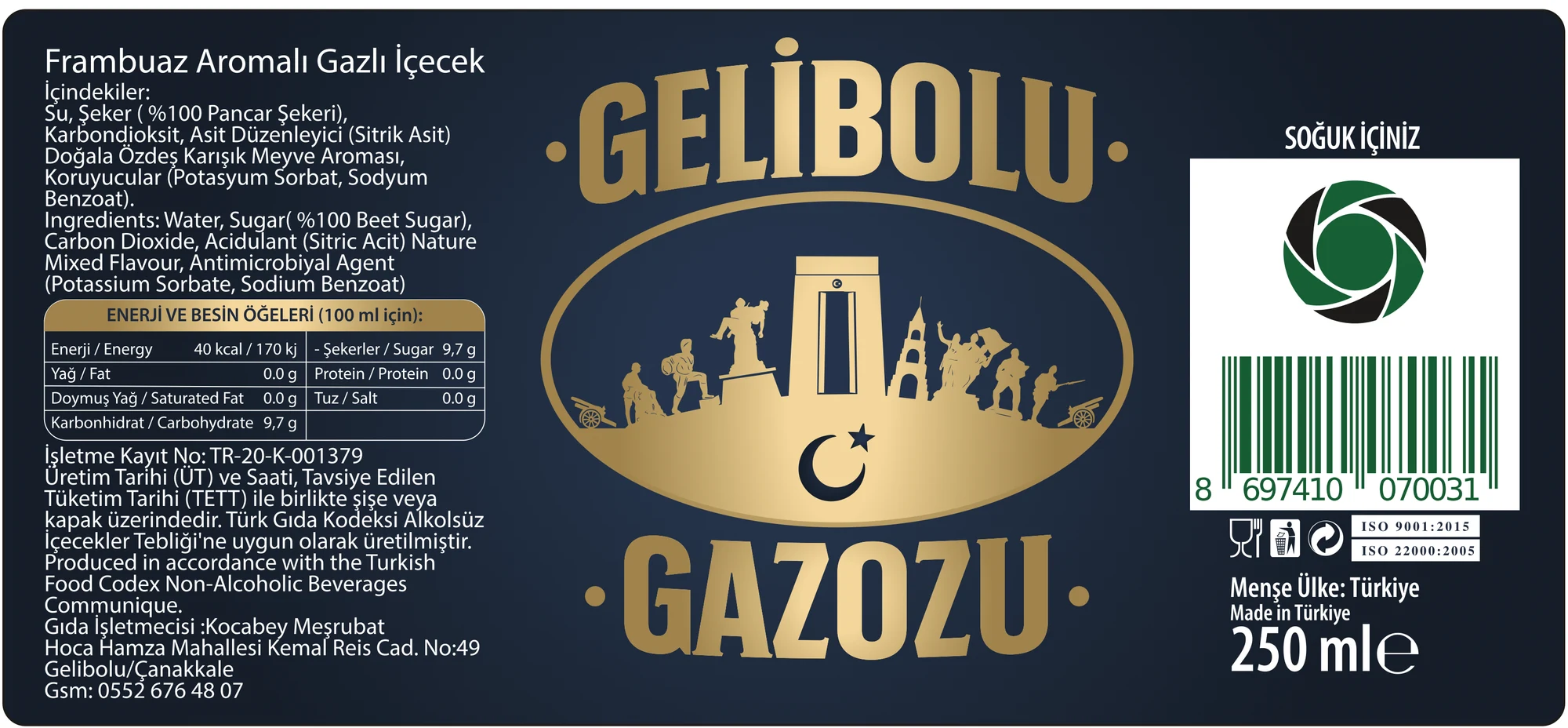 Gelibolu Gazozu sade gazoz etiketi: içindekiler, besin değerleri ve logo